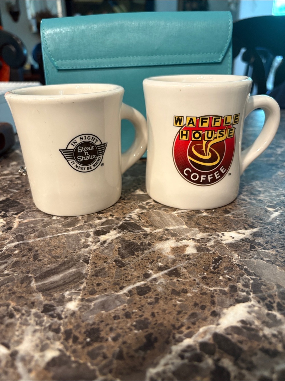 2 Vintage Diner White Ceramic Coffee Mugs Steak ‘n Shake and Waffle House
